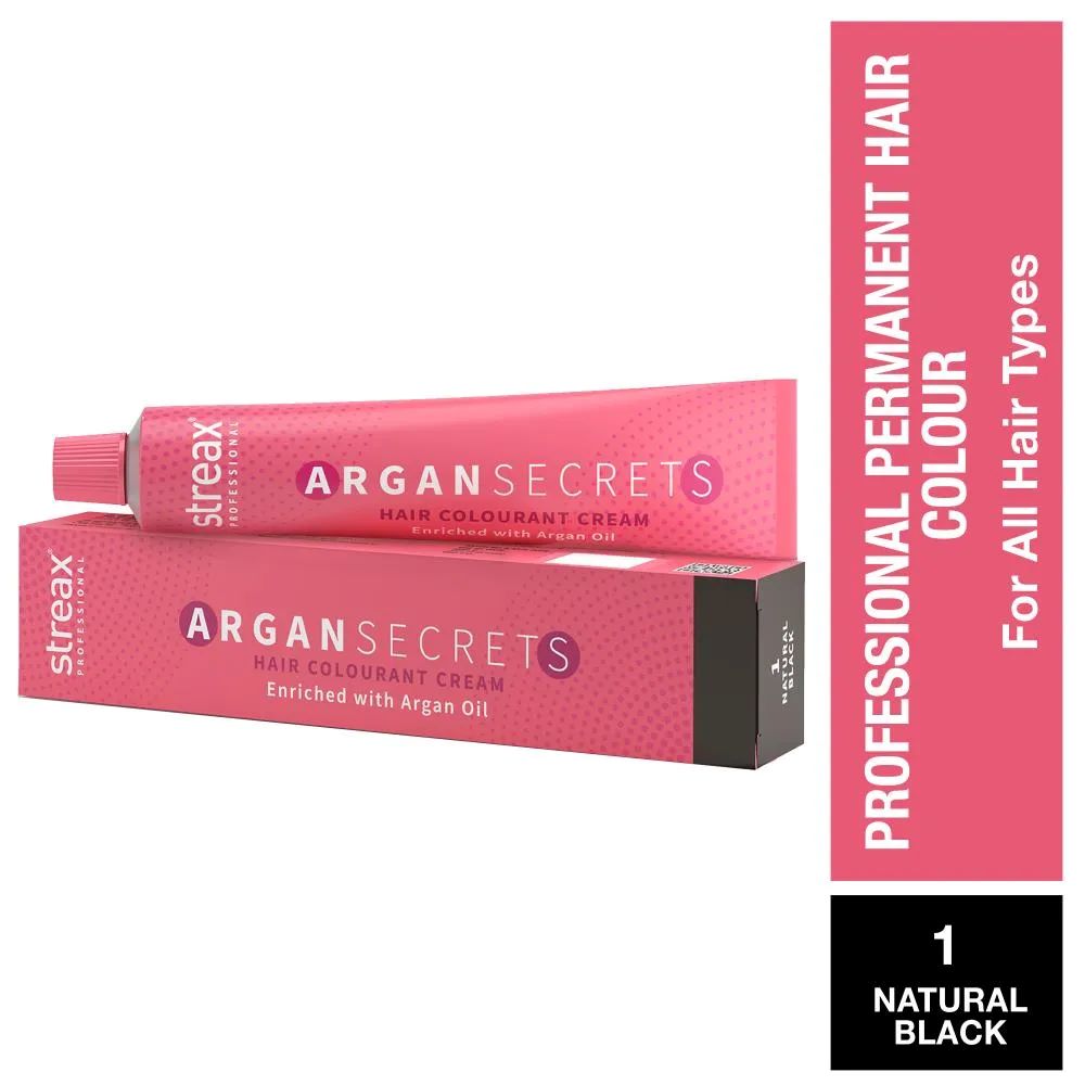 Streax Professional Argan Secret Hair Colourant Cream - Natural Black 1 (60 gm)