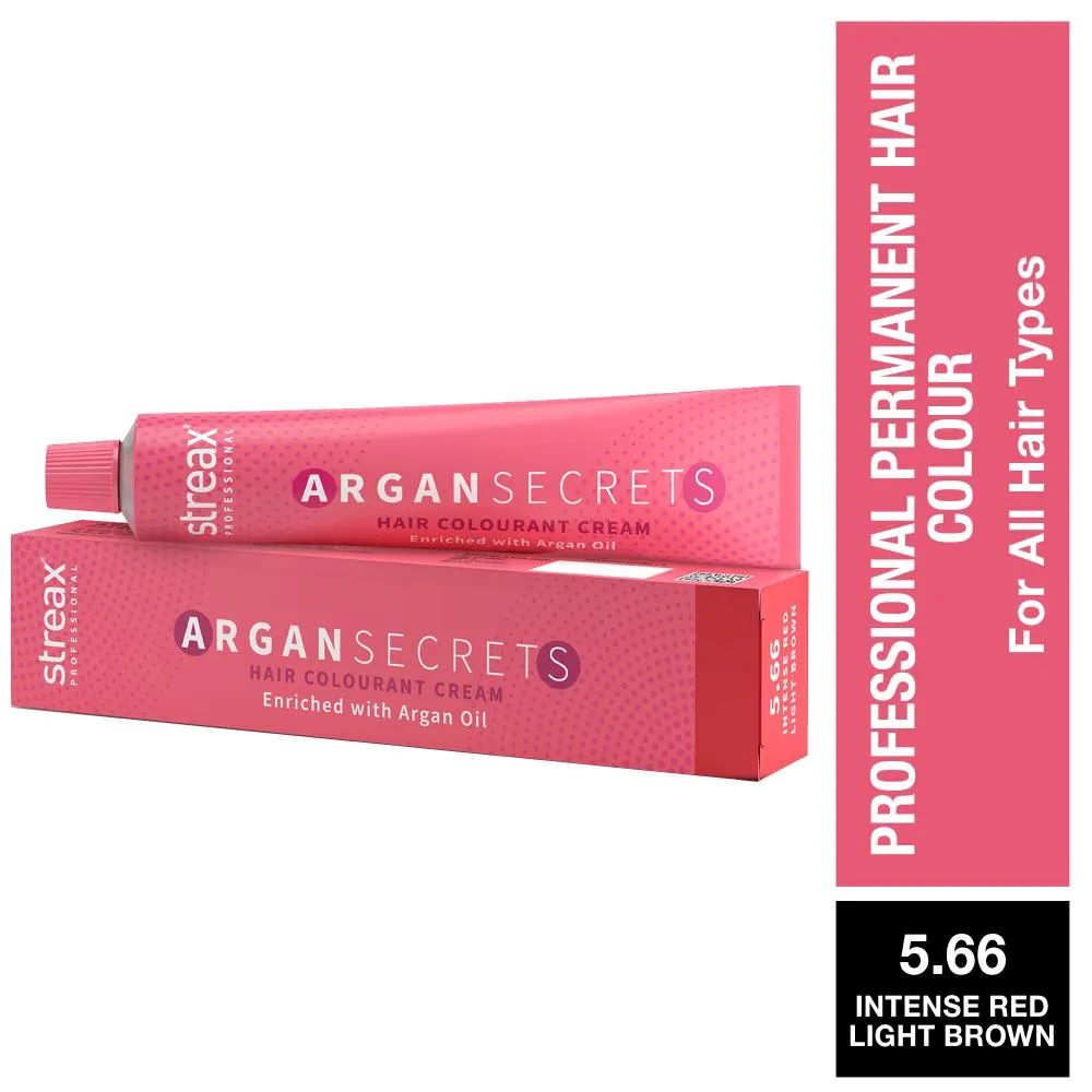 Streax Professional Argan Secret Hair Colourant Cream - Intense Red Light Brown 5.66 (60 gm)
