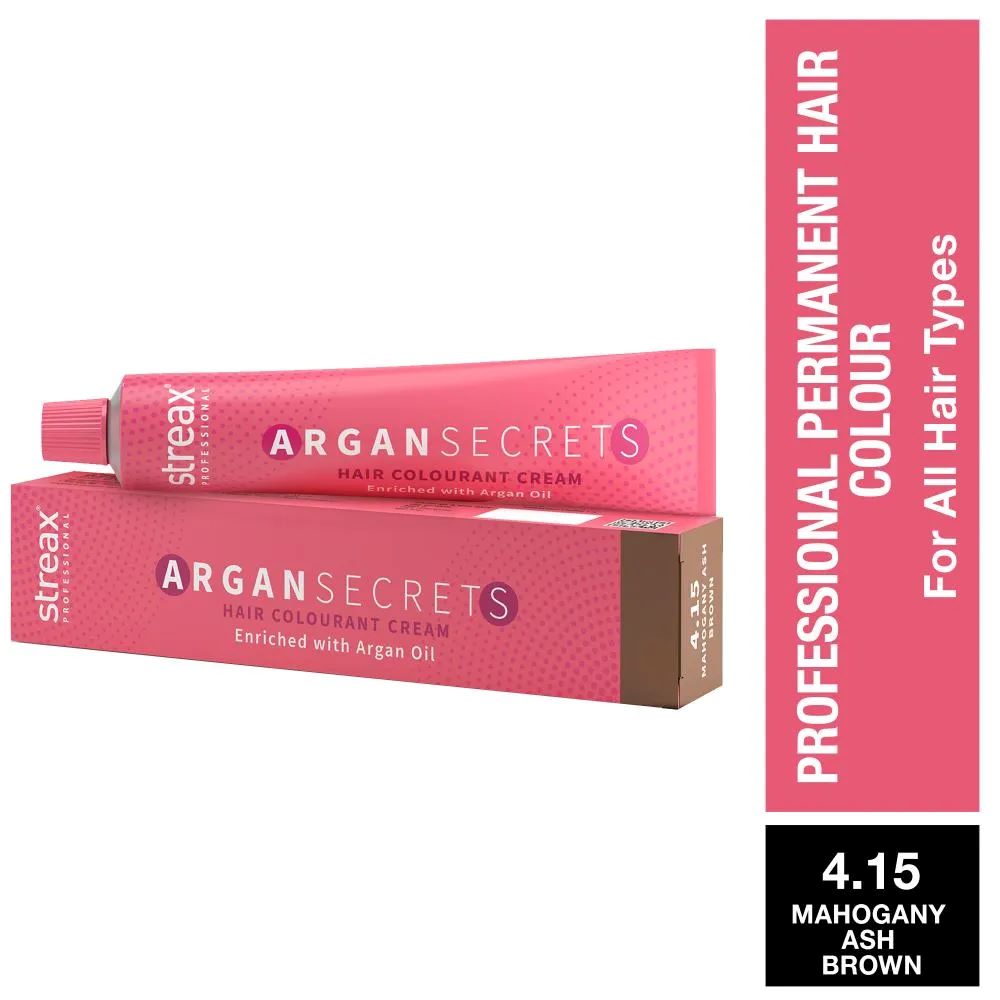 Streax Professional Argan Secret Hair Colourant Cream - Mahogany Ash Brown 4.15 (60 gm)