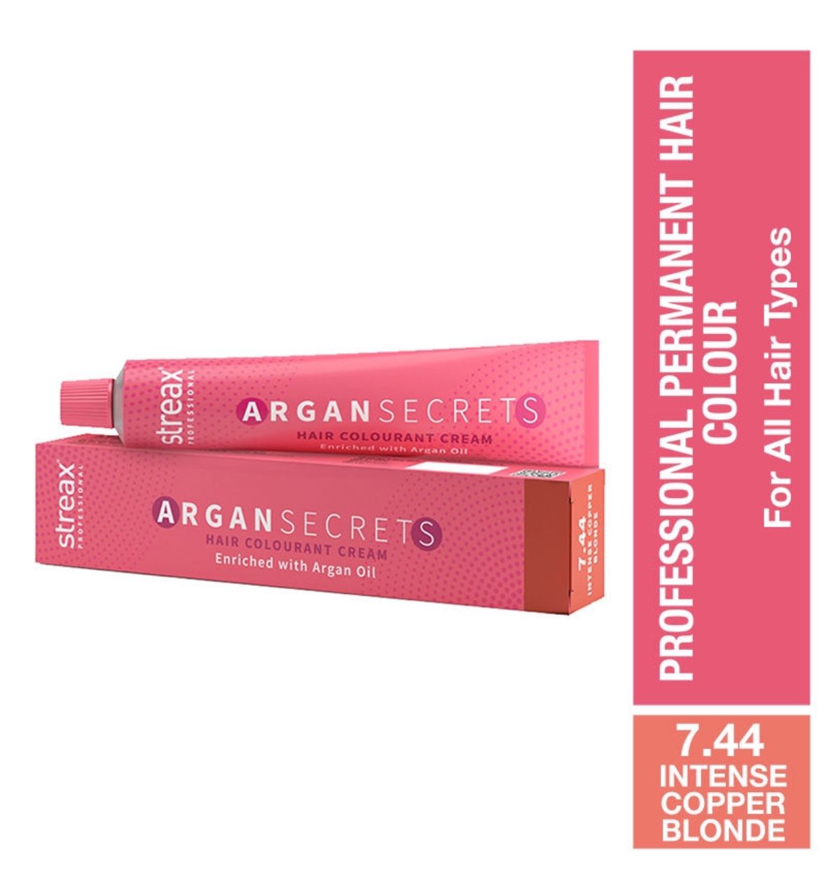 Streax Professional Argan Secret Hair Colourant Cream - Intense Copper Blonde 7.44 (60 gm)
