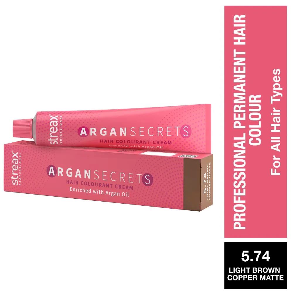 Streax Professional Argan Secret Hair Colourant Cream - Light Brown Copper Matte 5.74 (60 gm)