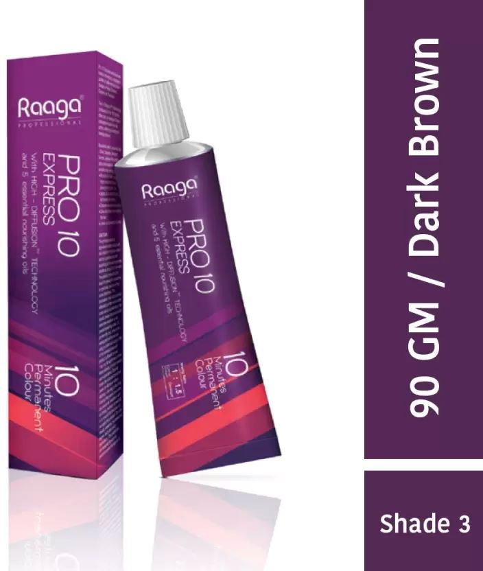 Raaga Professional Pro 10 Express Permanent Hair Color, Dark Brown, 3