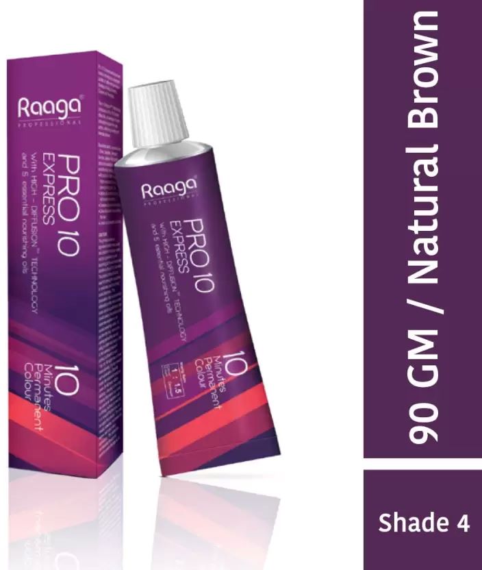 Raaga Professional Pro 10 Express Permanent Hair Color, Natural Brown 4