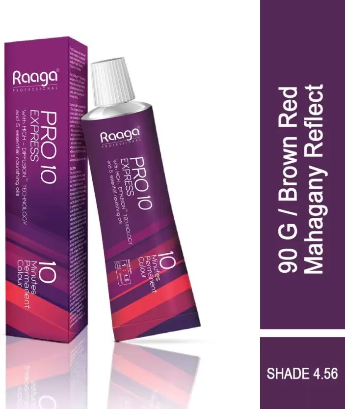 Raaga Professional Pro 10 Express Permanent Hair Color, Brown Red Mahogany Reflect 4.56