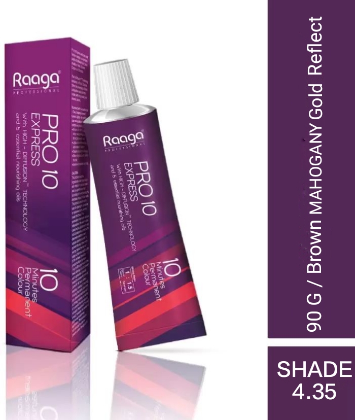 Raaga Professional Pro 10 Express Permanent Hair Color, Brown Mahogany Gold Reflect  4.35