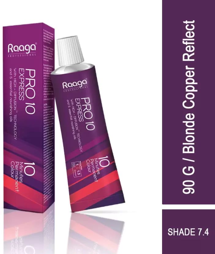 Raaga Professional Pro 10 Express Permanent Hair Color, Blonde Copper Reflect 7.4