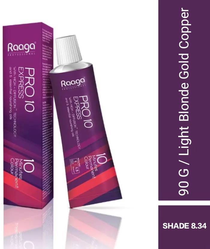 Raaga Professional Pro 10 Express Permanent Hair Color, Light Golden Copper Blonde  8.34
