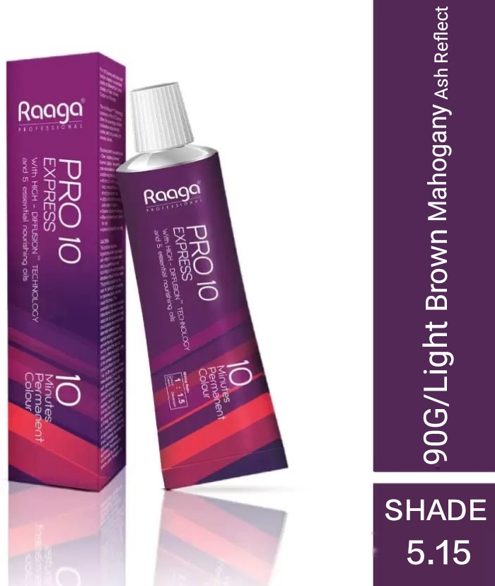 Raaga Professional Pro 10 Express Permanent Hair Color, Light Brown Mahogany Ash Reflect 5.15