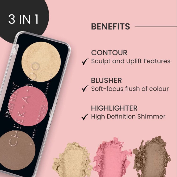 Swiss Beauty Cheek-A-Boo 3 In One Blusher Contour And Highlighter (8g) - 03 SB838 hover