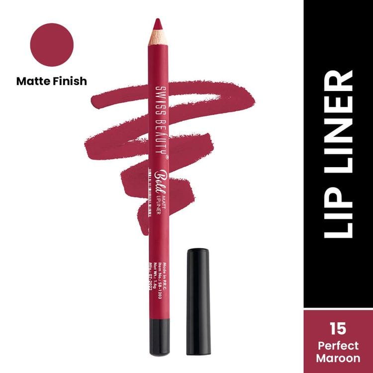 Swiss Beauty Bold Matt Lip Liner Pencil, Long-lasting , Matte Finish , Non-Drying - 15 Perfect Maroon (SB-1203)