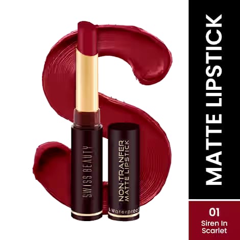 Swiss Beauty Non-transfer Matte Lipstick-Siren in Scarlet (SB-209-01)